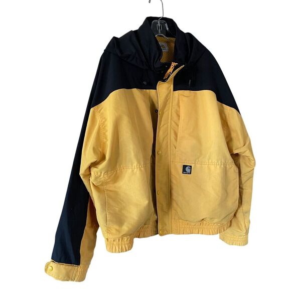 CARHARTT Workshield J105 Men's Size 2XL? Black Yellow Hooded Pockets Jacket VTG - Picture 2 of 11